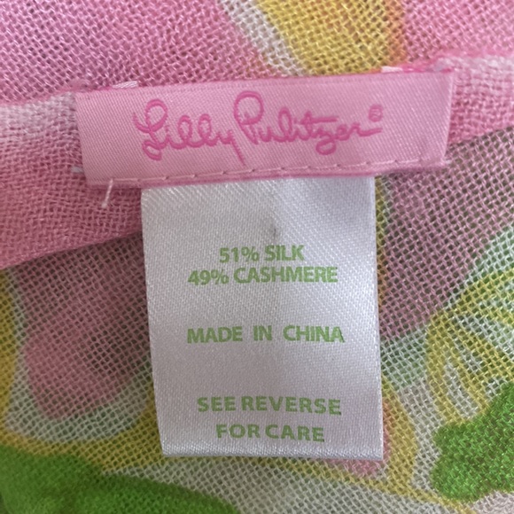 Lilly Pulitzer Murfee Scarf Yellow with Green Butterflies & Pink Flowers - Picture 5 of 7